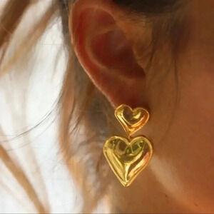 Cupid 18K Gold Stainless Steel Gold Double Heart Earrings